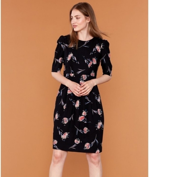 Emily& Fin Heather Retro Pom Pom Gloral A Line Semi Tailored Dress Size 8 - Picture 1 of 12